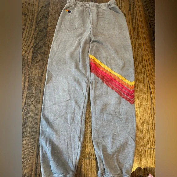 Aviator Nation Chevron Sweatpants in heather grey with a neon rainbow stripe-12 - Picture 3 of 6